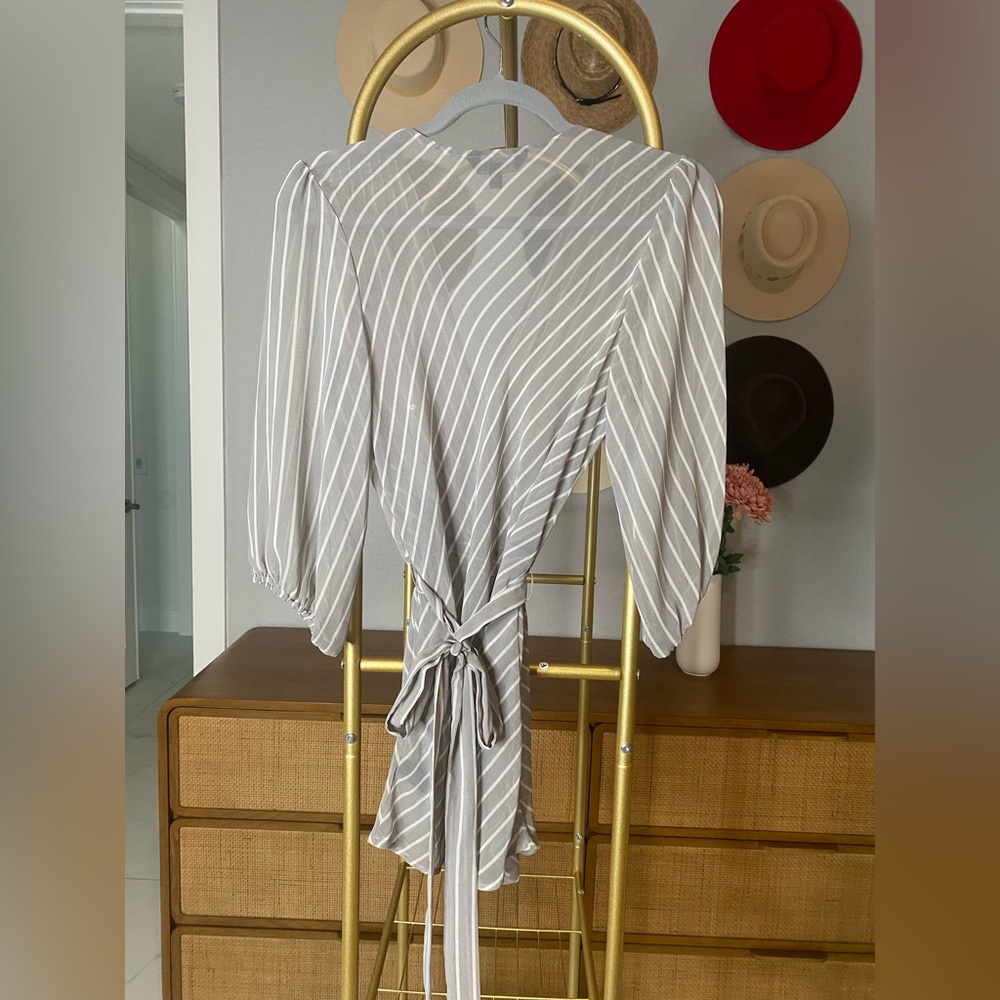 Express Gray Striped Wrap Blouse - image 4